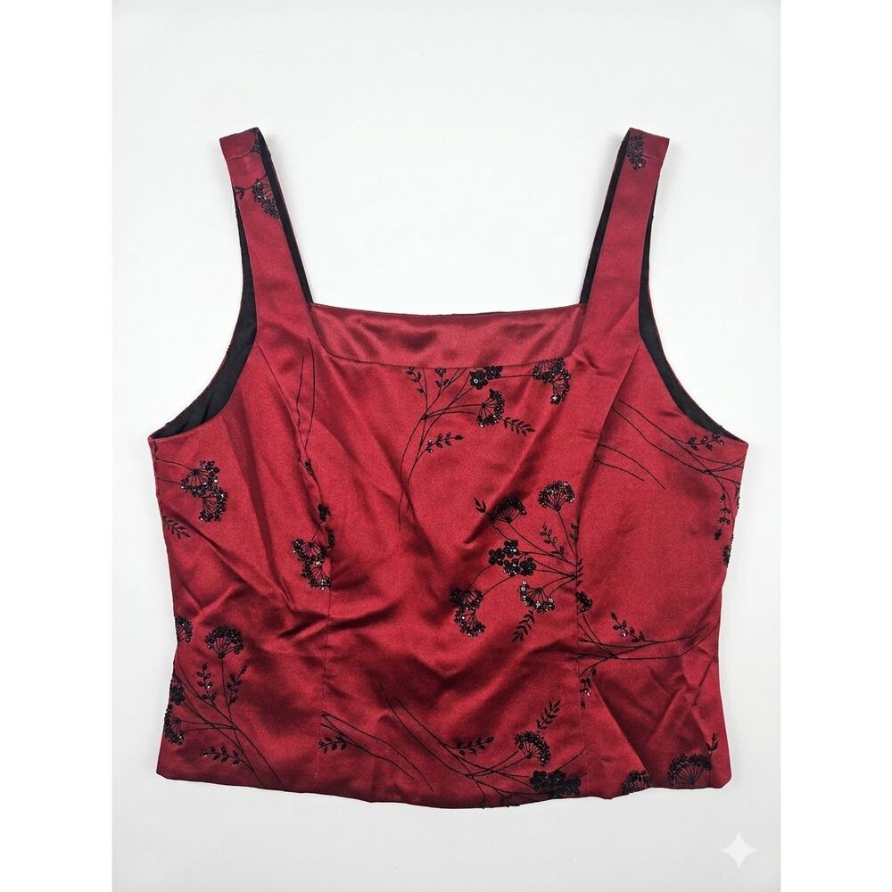 Vintage Y2K Jeffrey & Dara Red Black Floral Whimsygoth Witchy Prom Tank Top